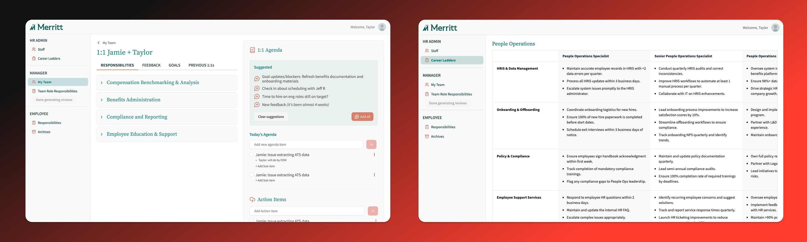 Merritt app - career ladders and 1:1 screens
